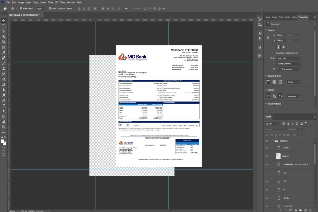 Modèle Word et PDF de relevé hypothécaire de la Myanmar MD Bank template